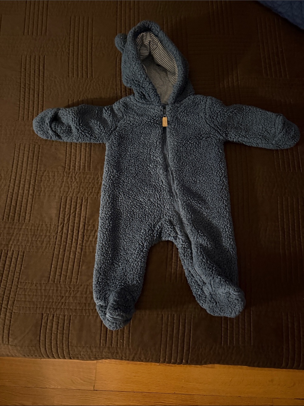 Carter's Navy Blue Plush Hooded Footed Baby One-Piece